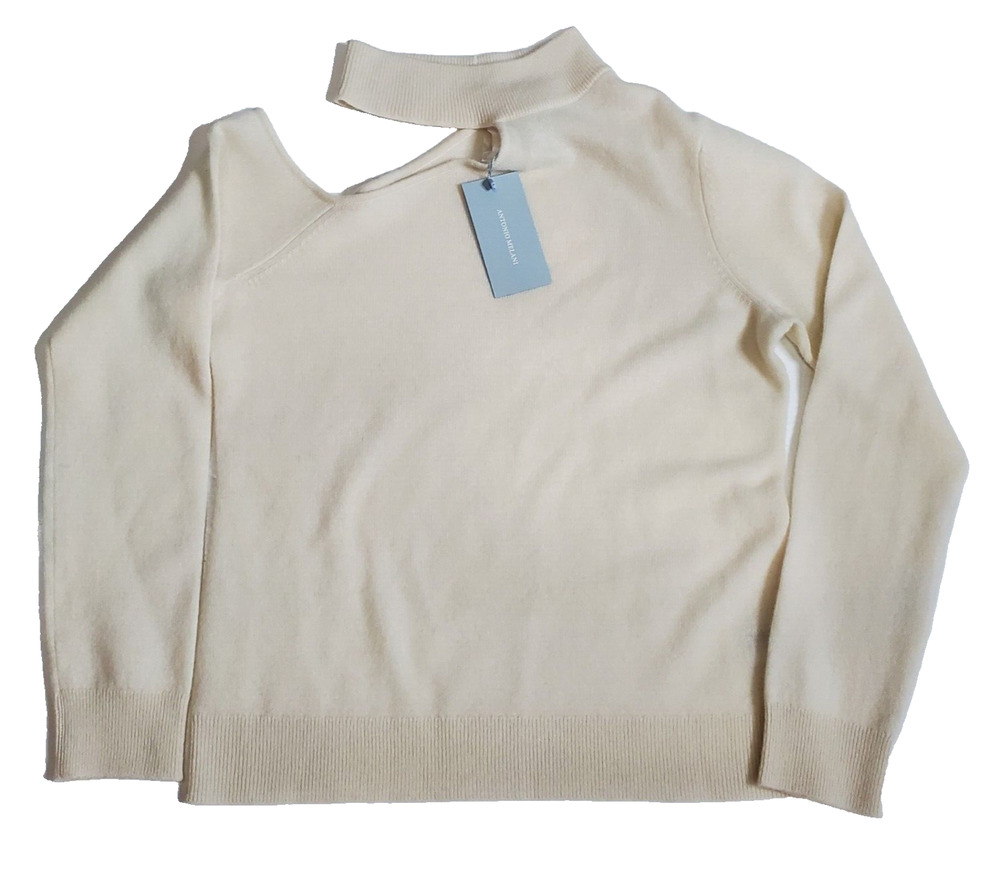 Antonio Melani Womens Tina Cut-Out Turtleneck Cashmere Sweater Ivory SZ L Soft